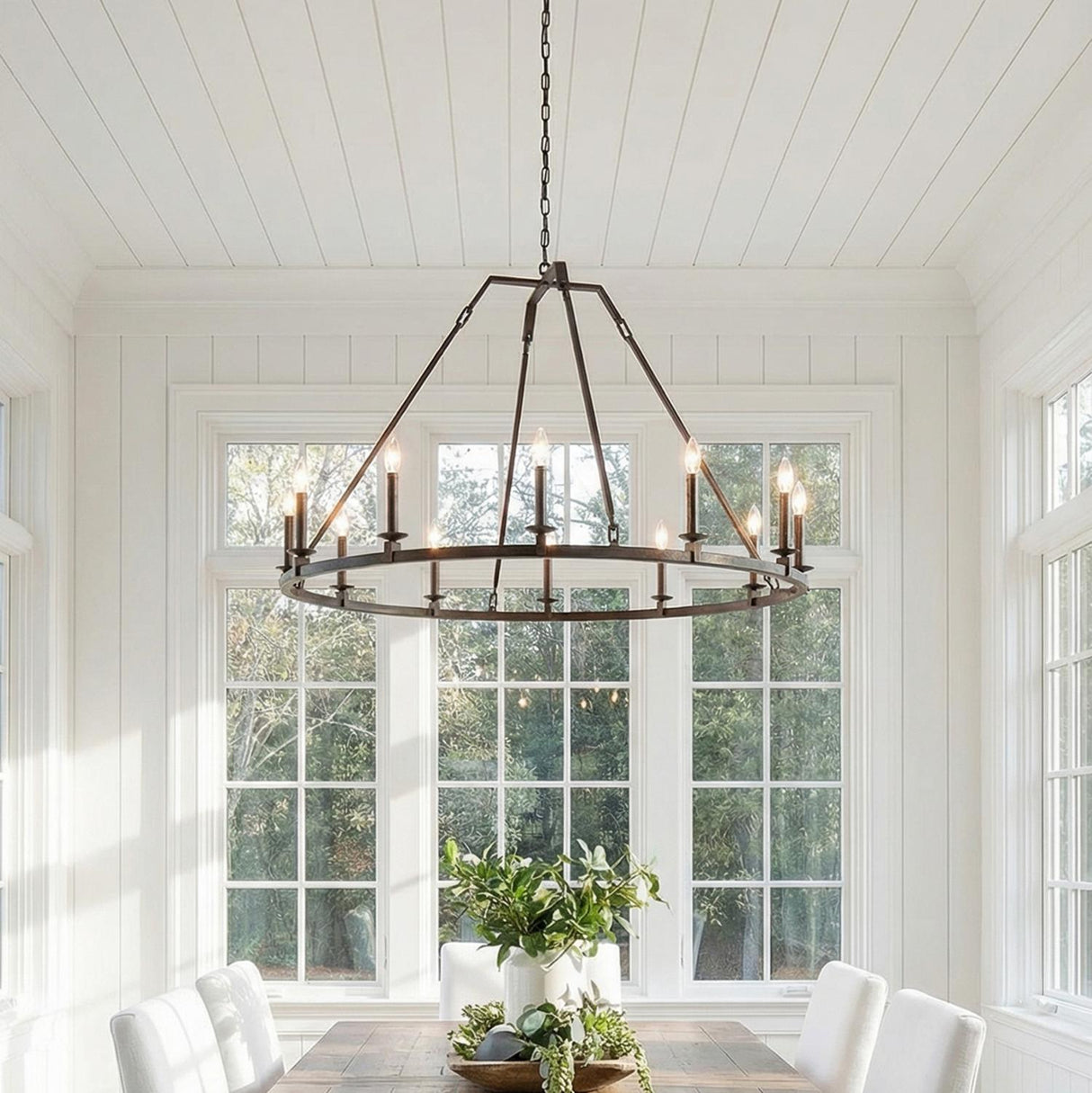 Bernard Large Ring Chandelier 48", Aged Steel