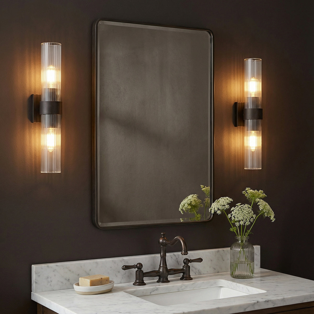 Barclay 2 Light Wall Sconce 20" for Modern home with Dark Gray walls