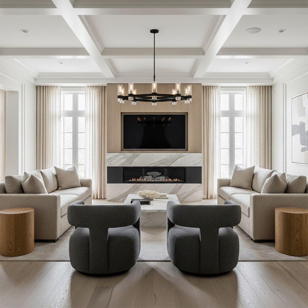 Barclay Large Chandelier 42" for Modern home with White Walls