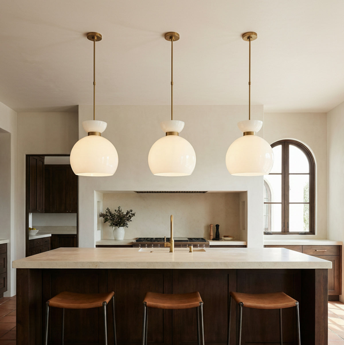 Matilda Medium Pendant 16", Modern Brass and Milk Glass for Transitional home with Cream Walls