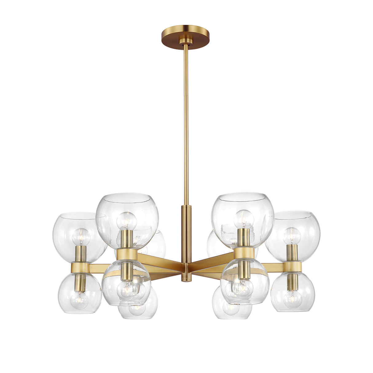 Matilda Small Chandelier 28", Modern Brass and Clear Glass