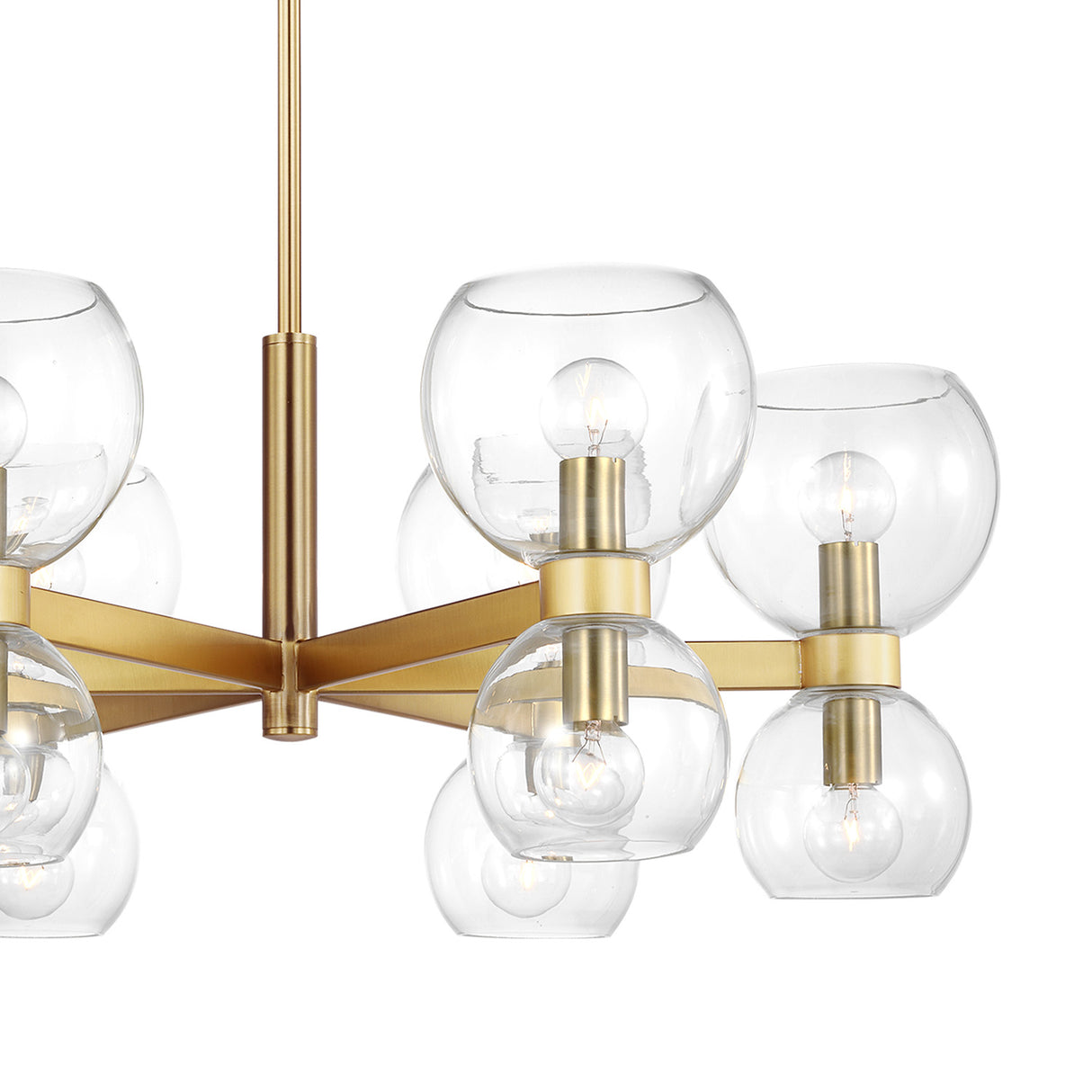 Matilda Small Chandelier 28", Modern Brass and Clear Glass
