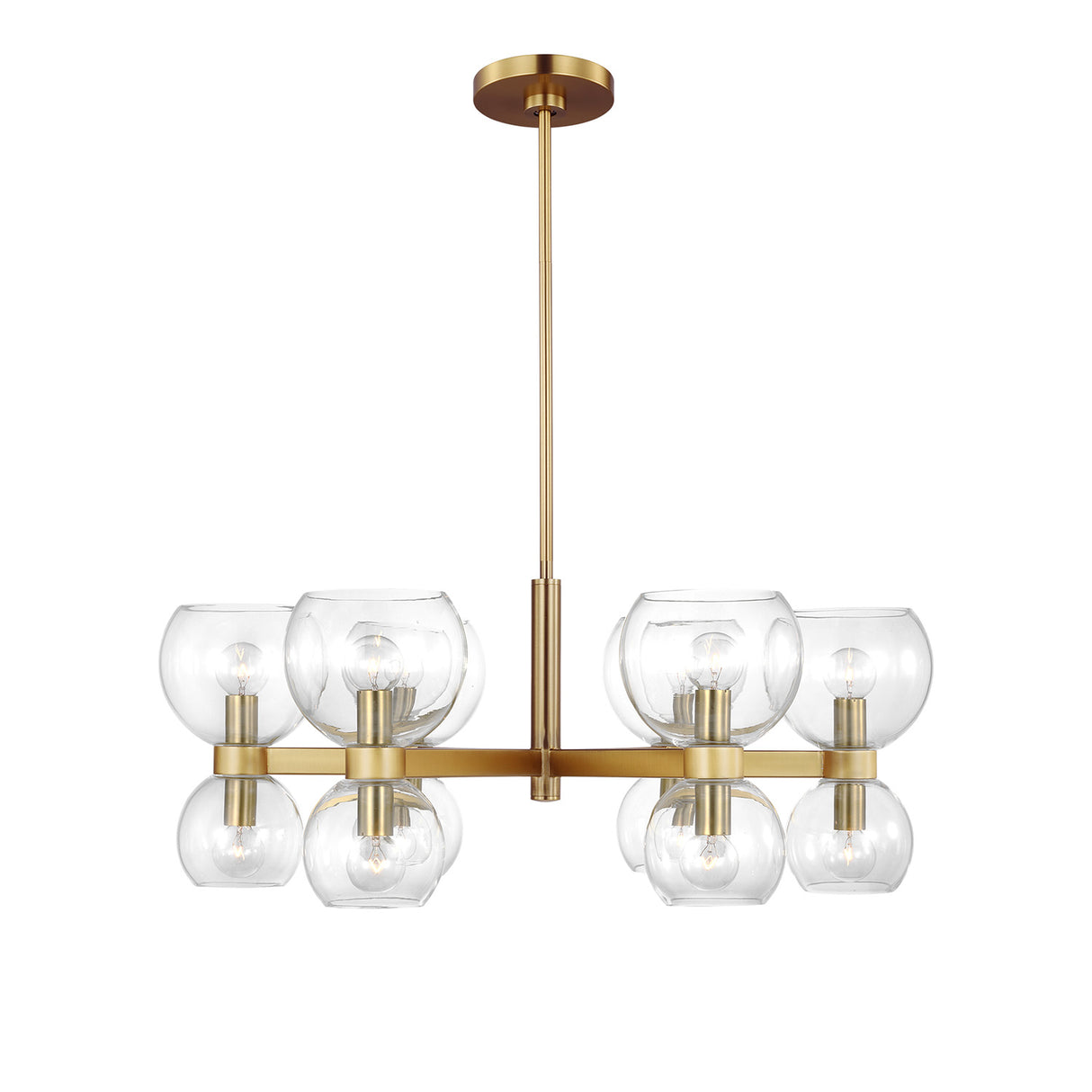 Matilda Small Chandelier 28", Modern Brass and Clear Glass