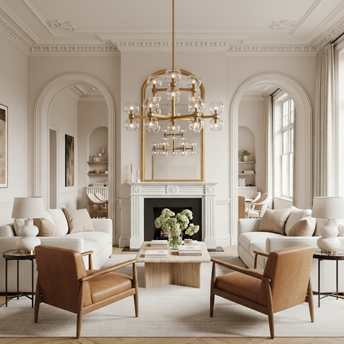 Matilda Medium Two-Tier Chandelier 36" for Modern home with White Walls