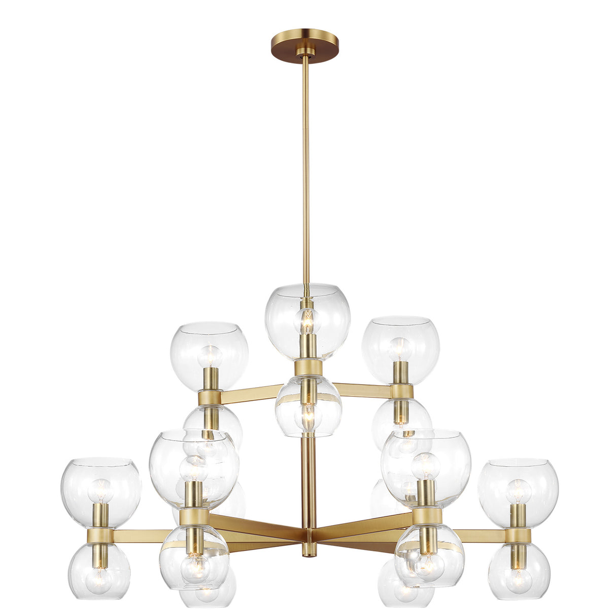 Matilda 18 Light Two-Tier Chandelier 36", Modern Brass and Clear Glass