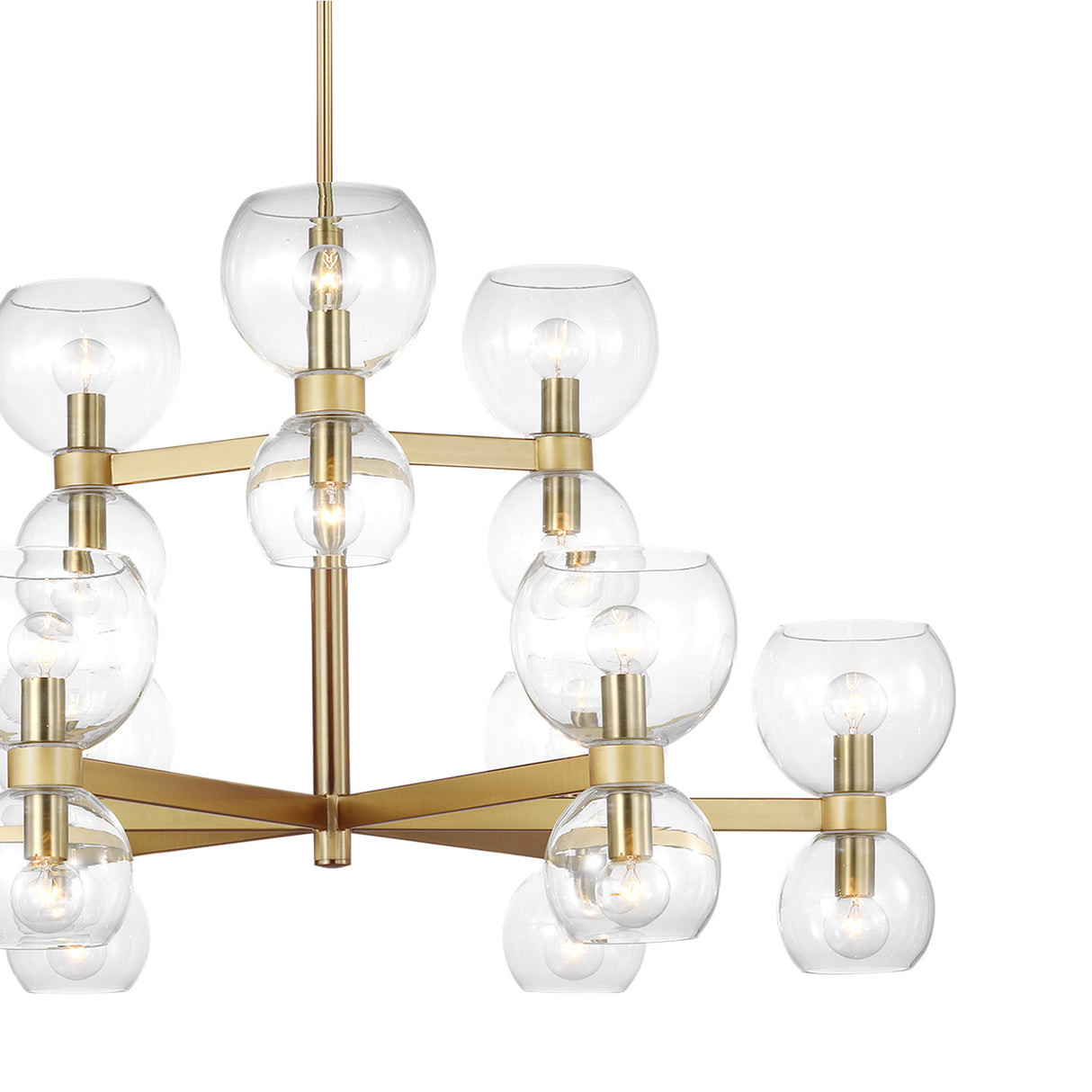 Matilda 18 Light Two-Tier Chandelier 36", Modern Brass and Clear Glass