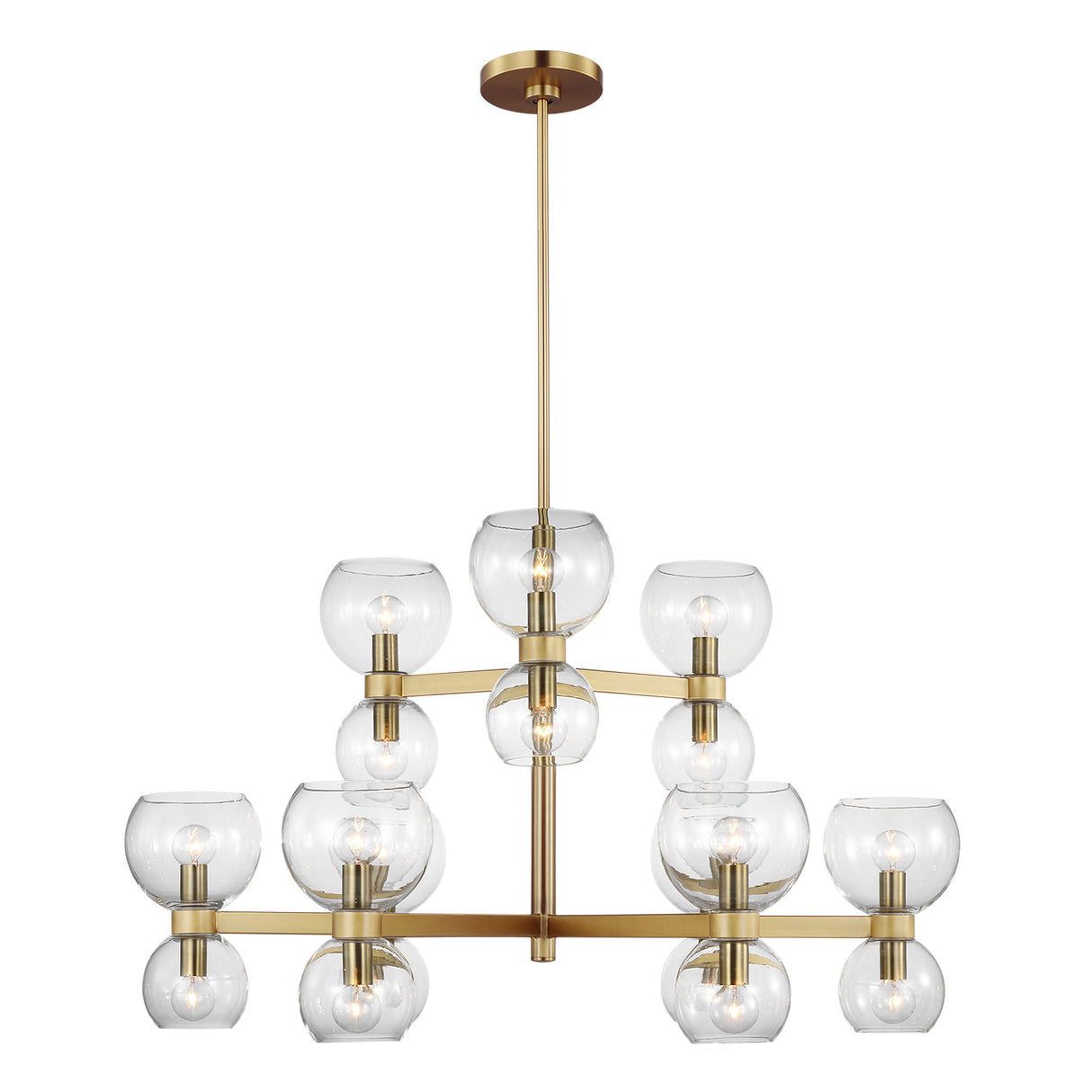 Matilda Medium Two-Tier Chandelier 36", Modern Brass and Clear Glass