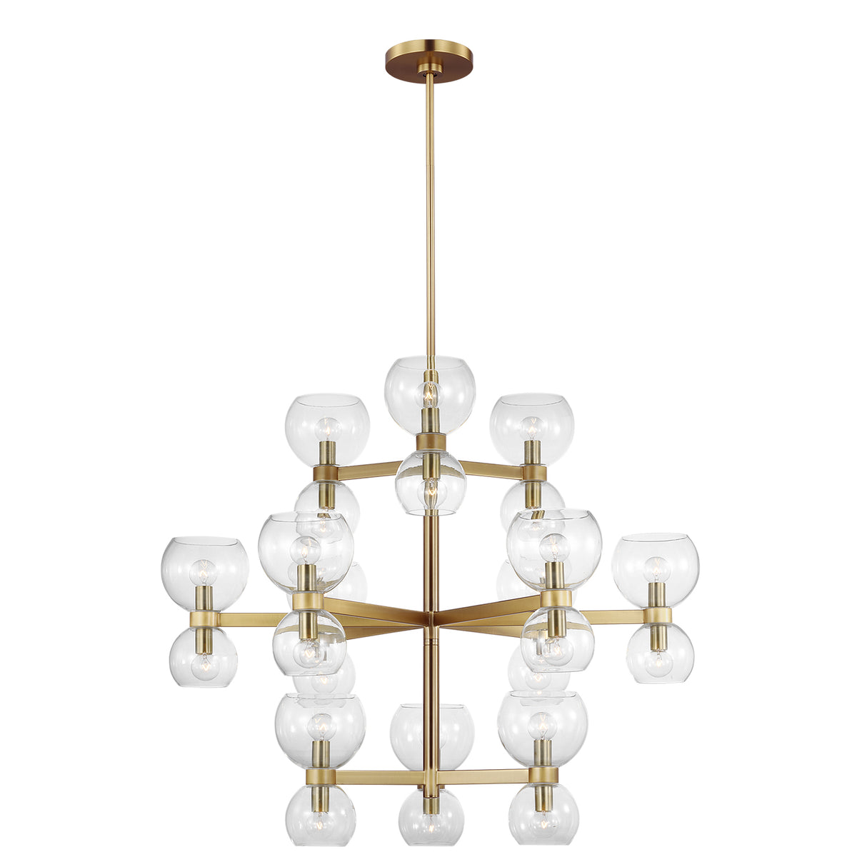 Matilda Large Three-Tier Chandelier 36", Modern Brass and Clear Glass