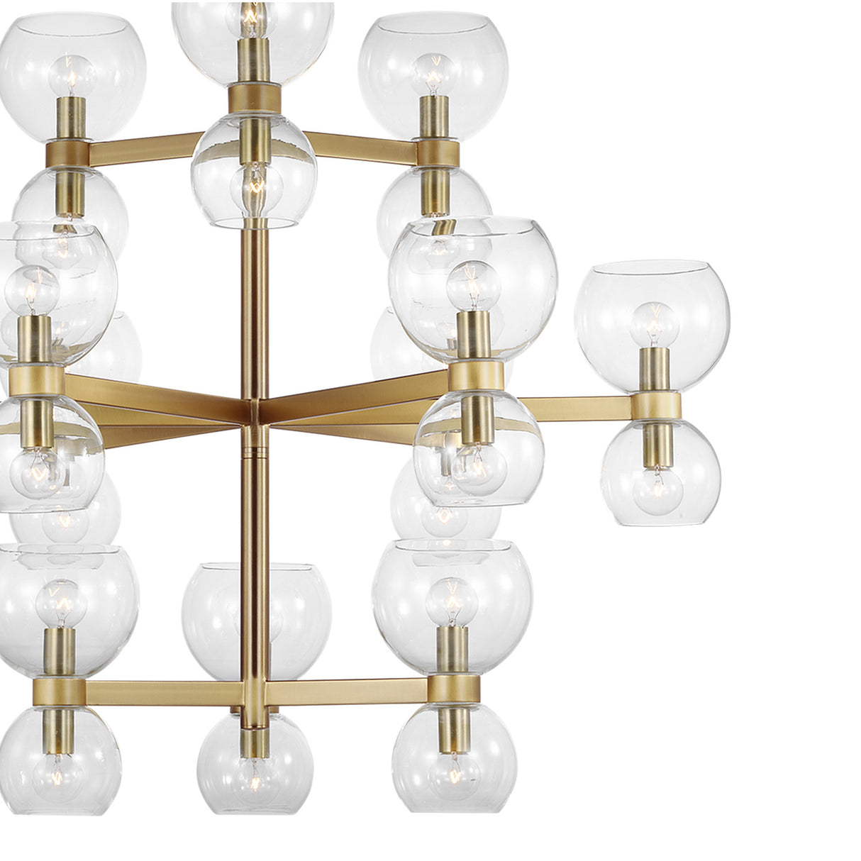 Matilda Large Three-Tier Chandelier 36", Modern Brass and Clear Glass