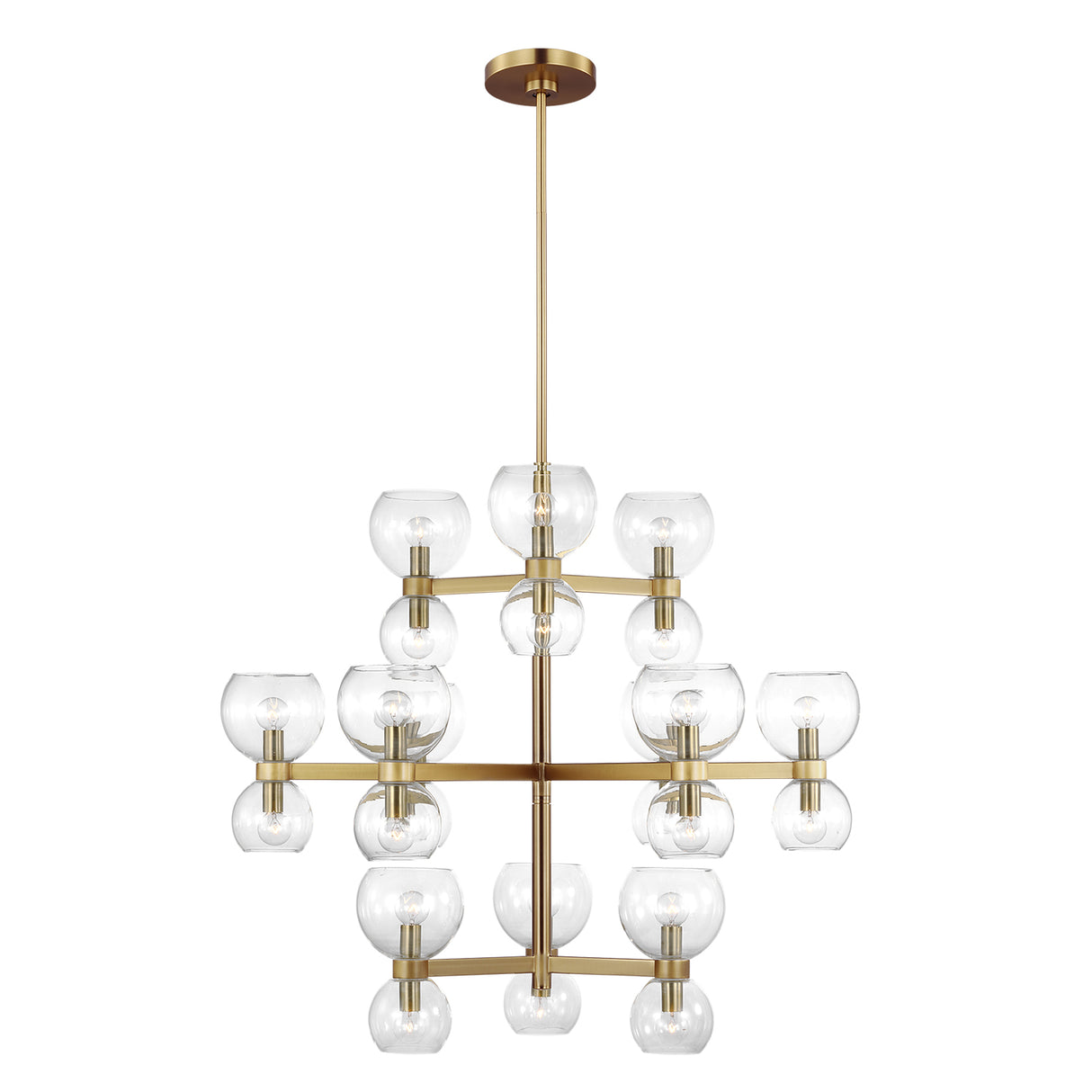 Matilda Large Three-Tier Chandelier 36", Modern Brass and Clear Glass