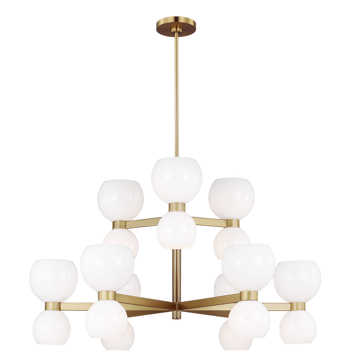 Matilda Medium Two-Tier Chandelier 36", Modern Brass and Milk Glass