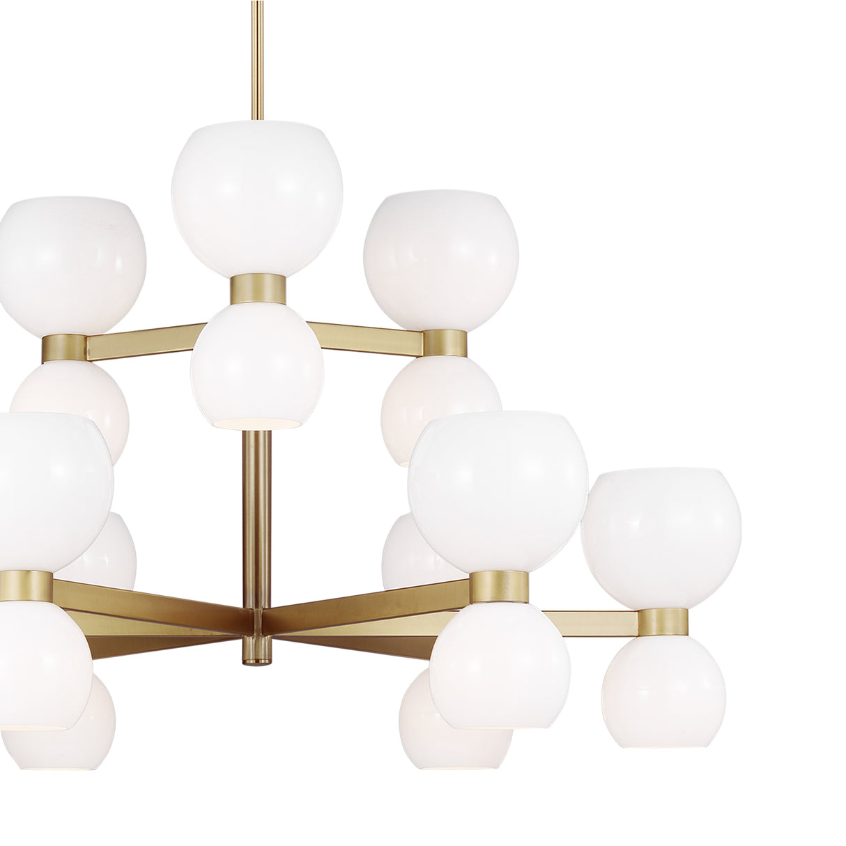 Matilda 18 Light Two-Tier Chandelier 36", Modern Brass and Milk Glass