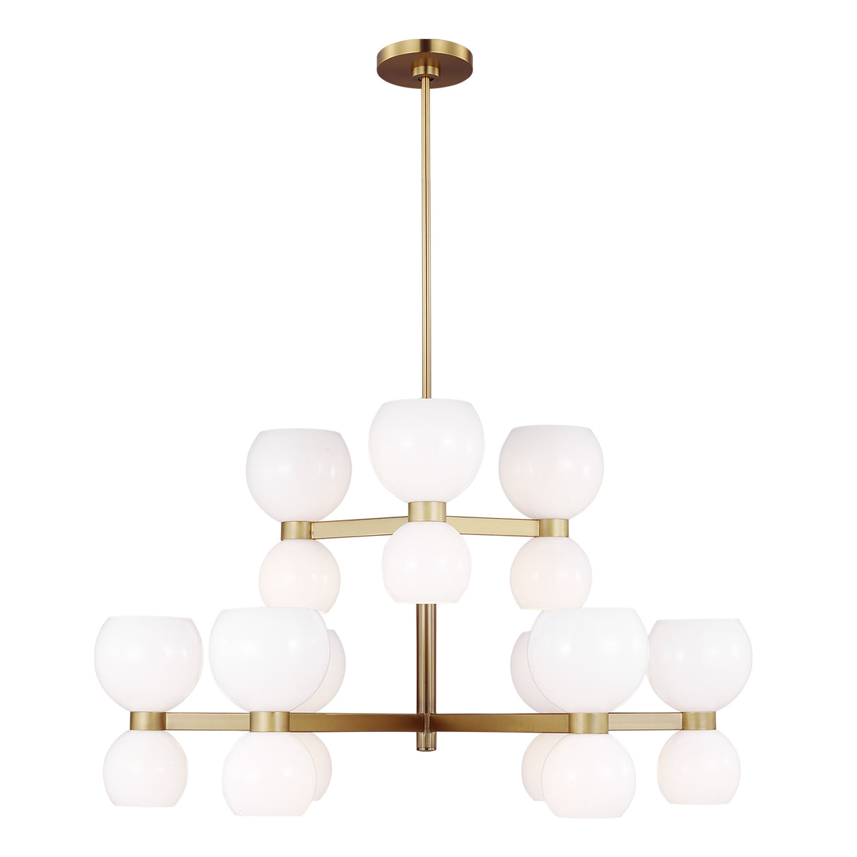 Matilda 18 Light Two-Tier Chandelier 36", Modern Brass and Milk Glass