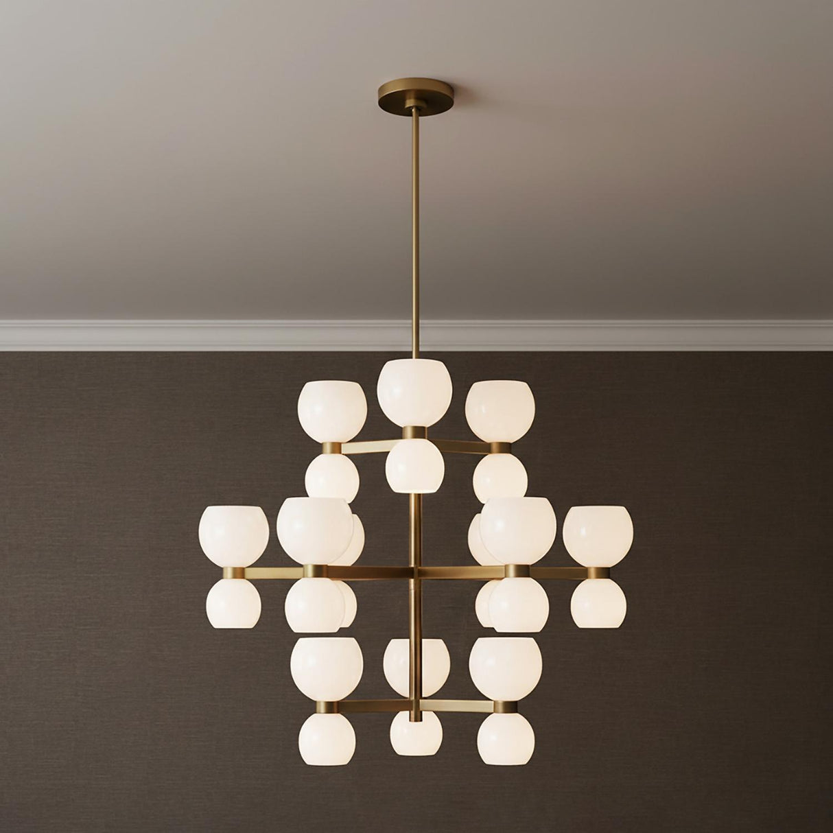 Matilda Large Three-Tier Chandelier 36", Modern Brass and Milk Glass
