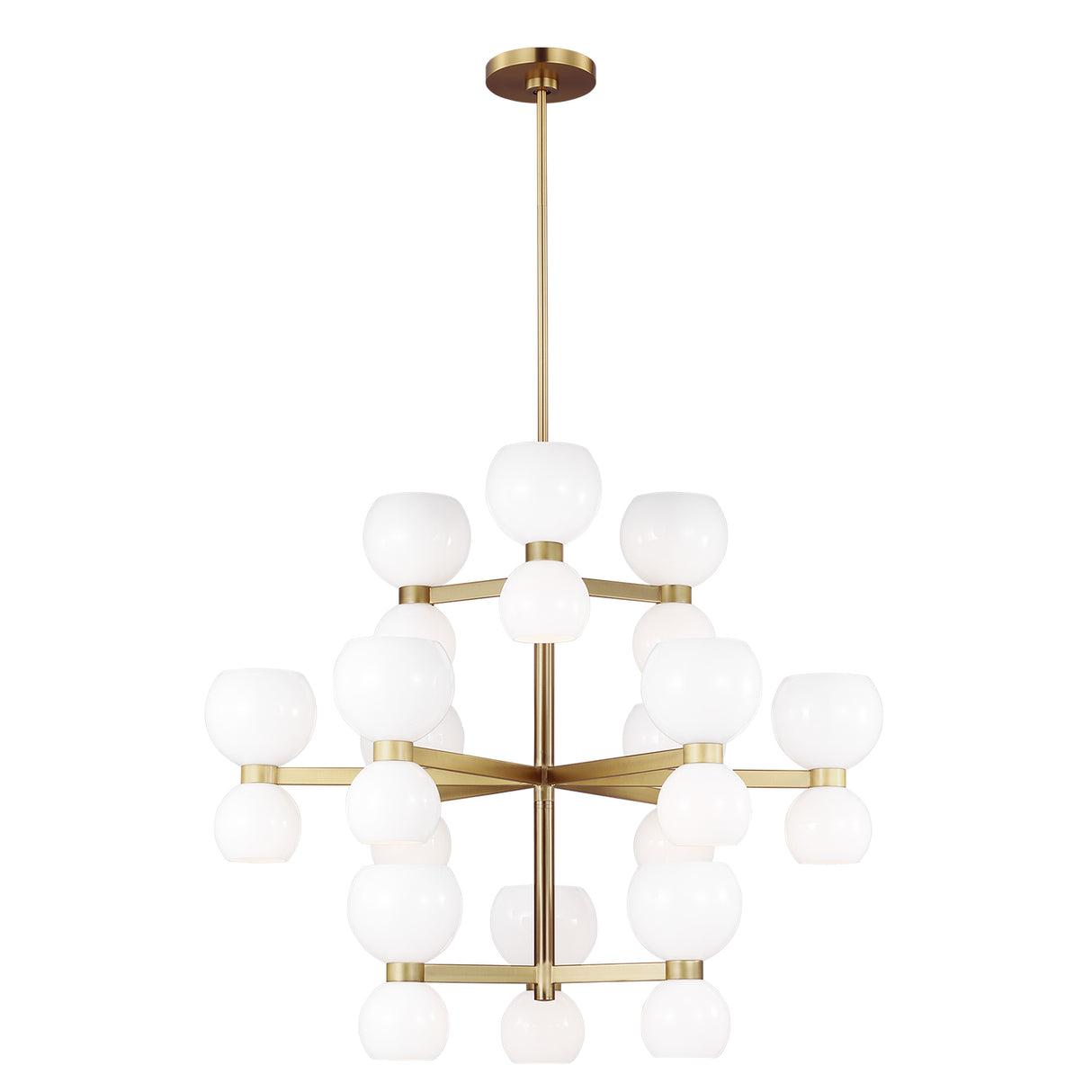 Matilda Large Three-Tier Chandelier 36", Modern Brass and Milk Glass