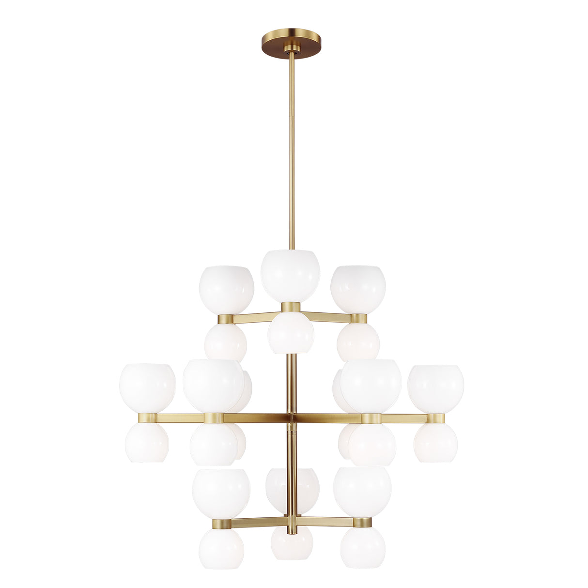 Matilda Large Three-Tier Chandelier 36", Modern Brass and Milk Glass