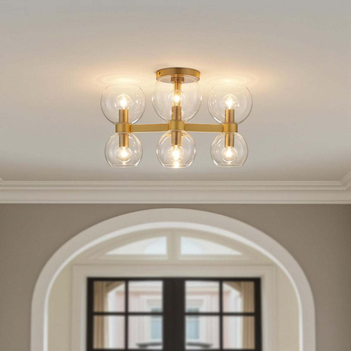 Matilda Semi-Flush 20", Modern Brass and Clear Glass