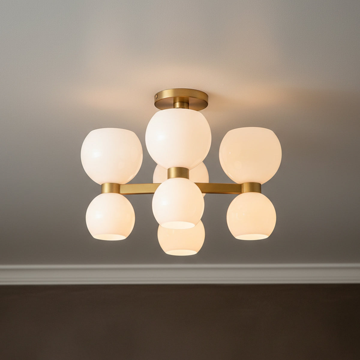 Matilda Semi-Flush 20", Modern Brass and Milk Glass