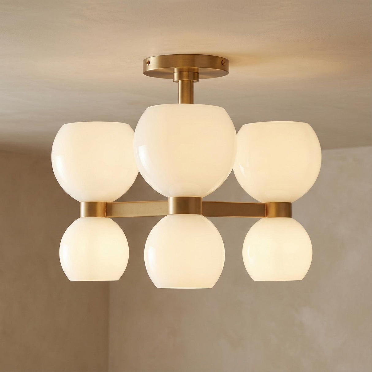 Matilda Semi-Flush 20", Modern Brass and Milk Glass
