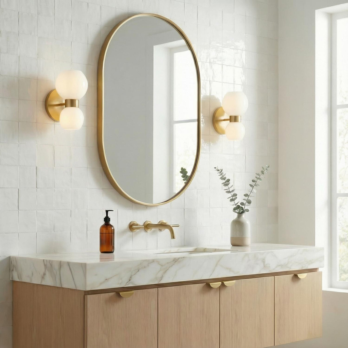 Matilda Wall Sconce 8", Modern Brass and Milk Glass