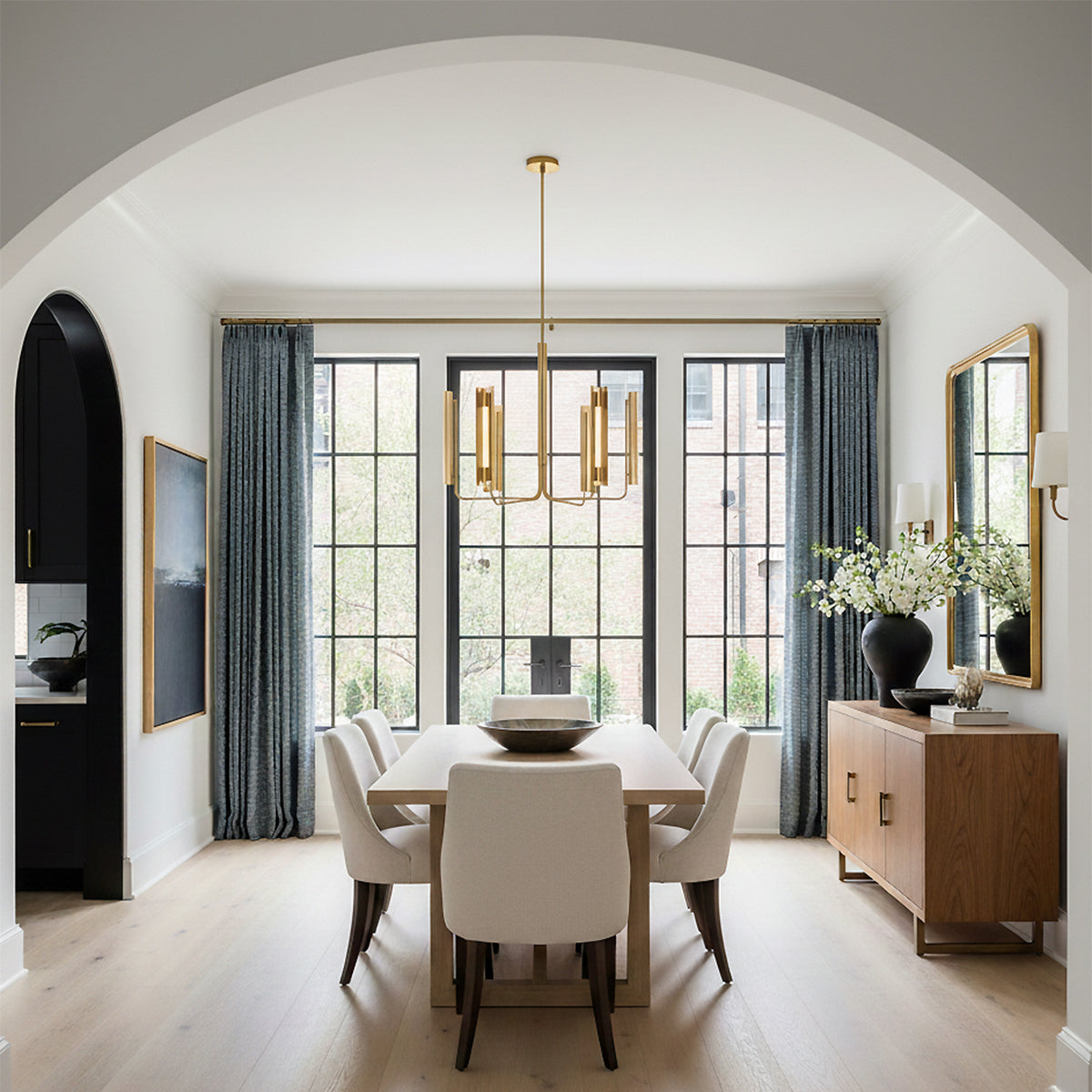 Robin 6 Light LED Chandelier 36", Modern Brass for Modern home with White Walls