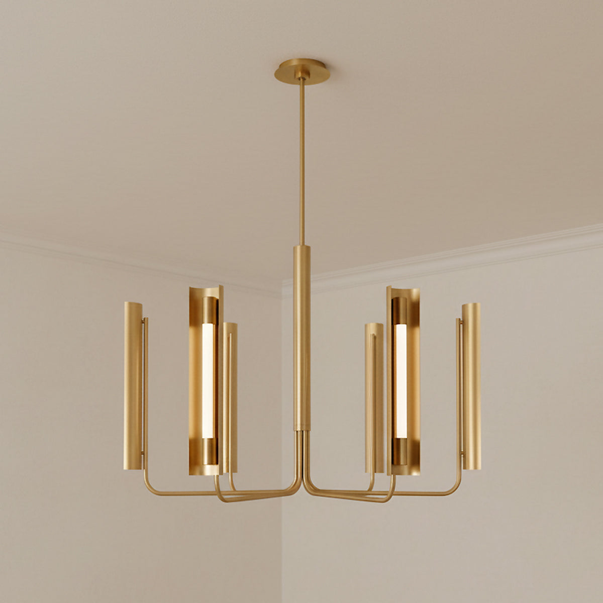 Robin 6 Light LED Chandelier 36", Modern Brass for Modern home with White Walls