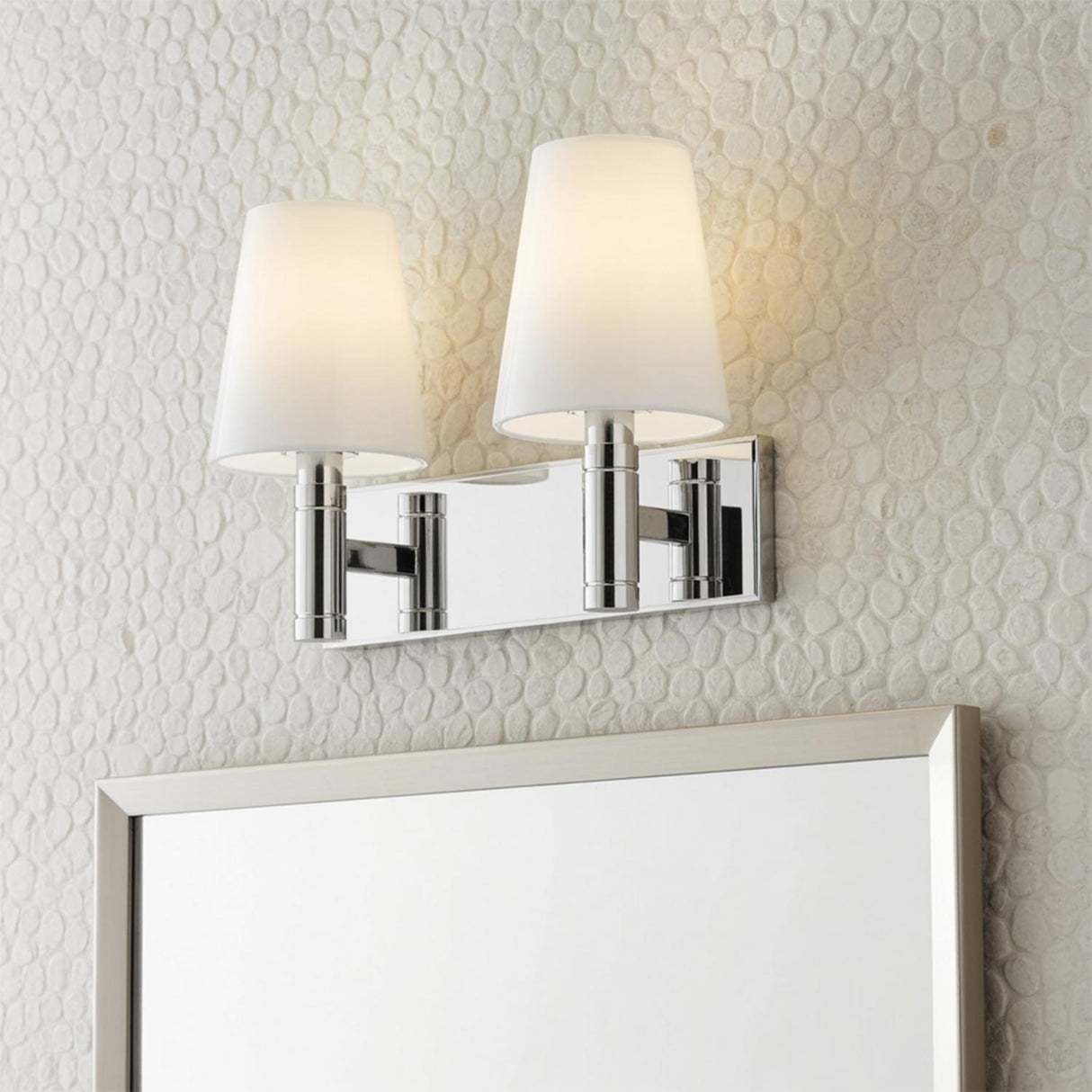 Petra 2 Light Vanity, Polished Nickel and Milk Glass