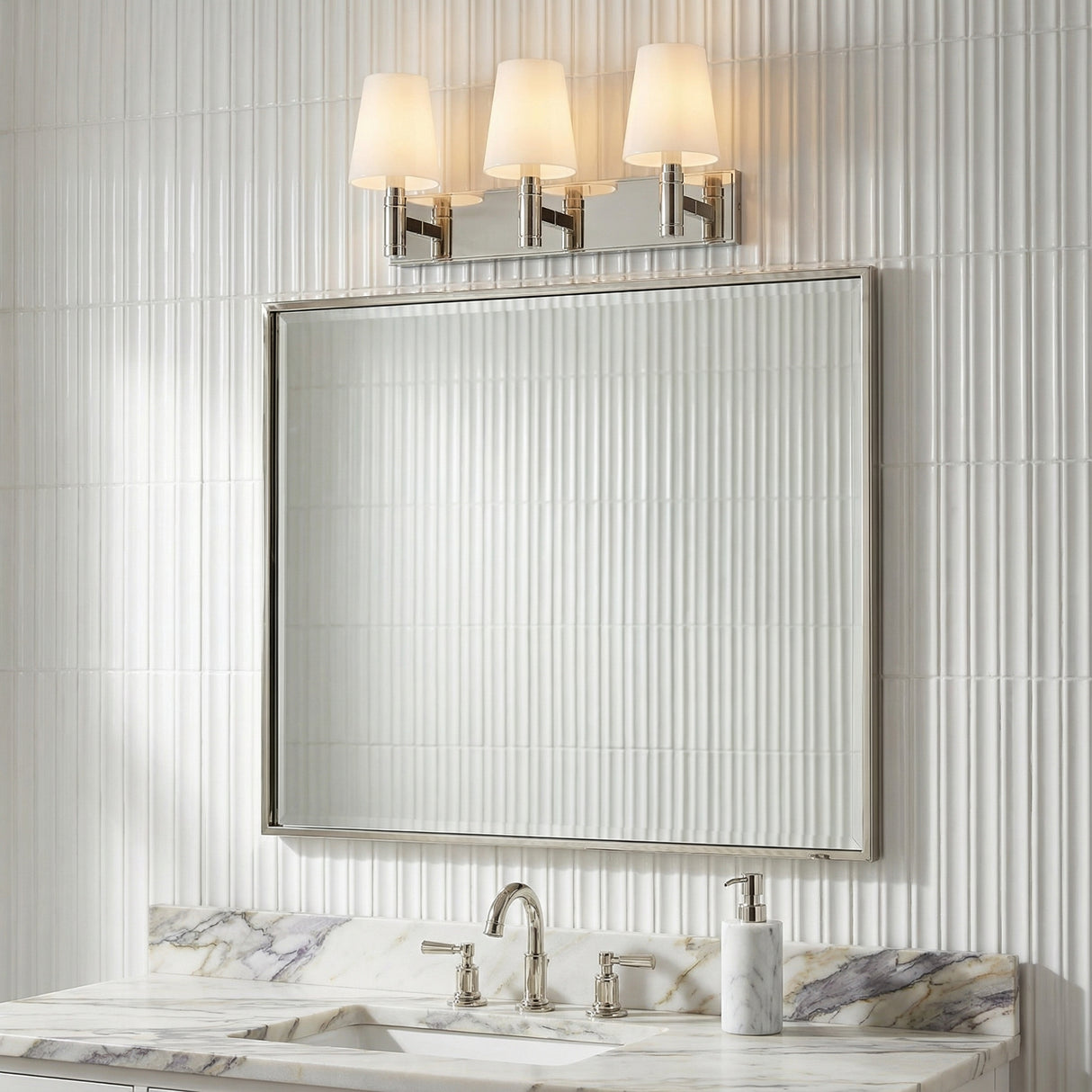 Petra 3 Light Vanity for Modern home with White Tile