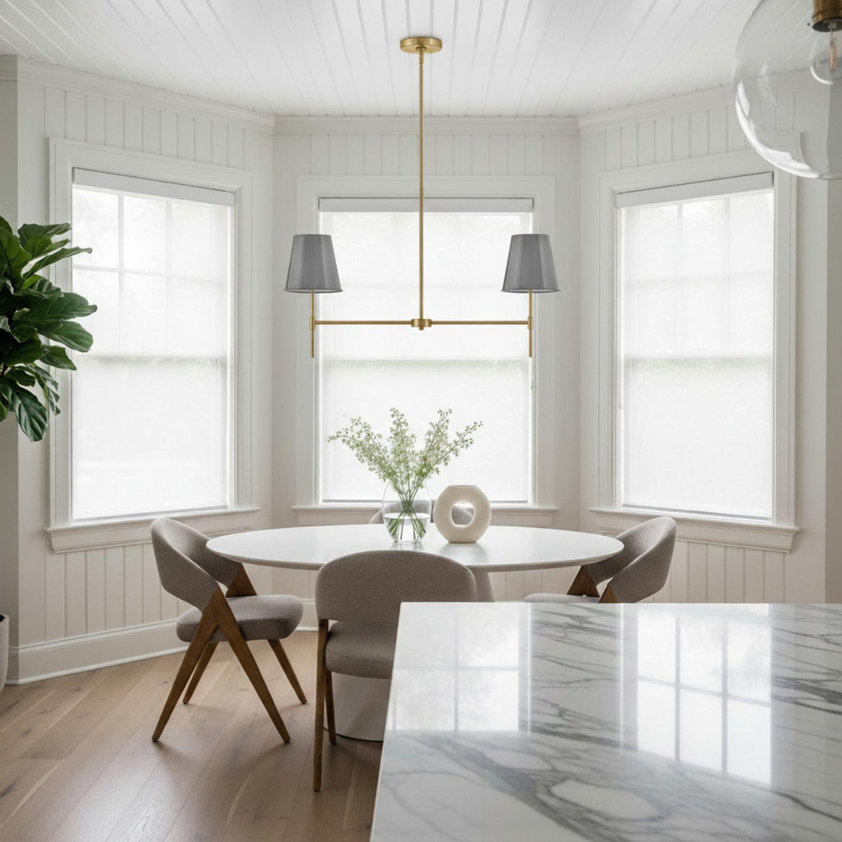 Weston 2 Light Linear Pendant 36", Gray and Satin Brass