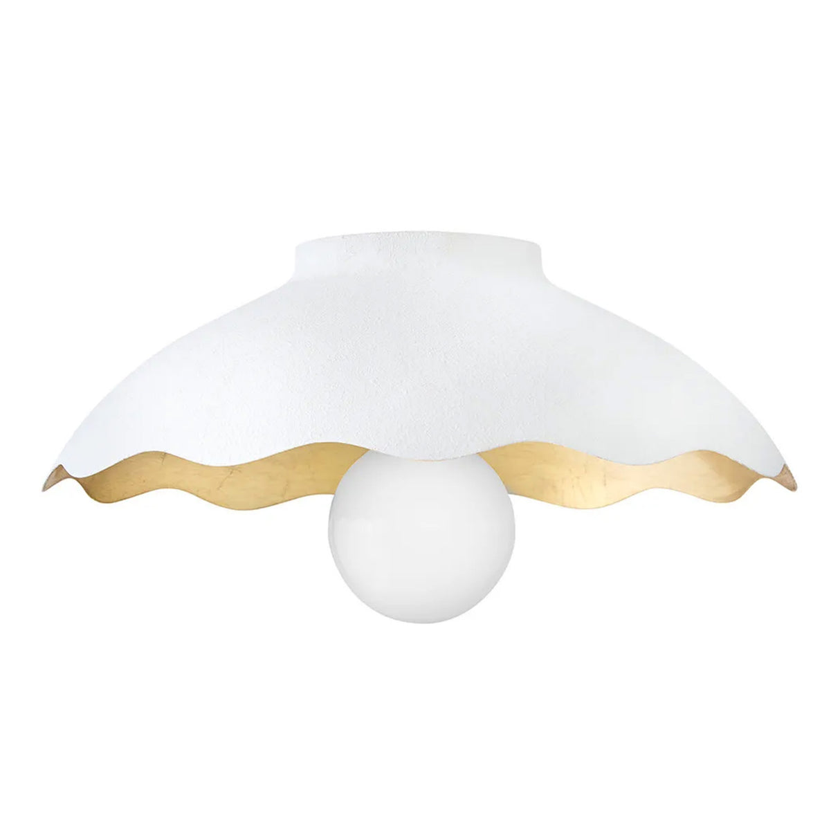 Posey Flush Mount 15", Textured White with Rustic Brass Accents