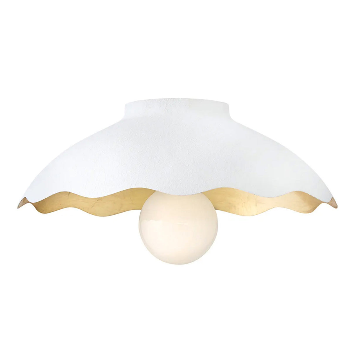 Posey Flush Mount 15", Textured White with Rustic Brass Accents