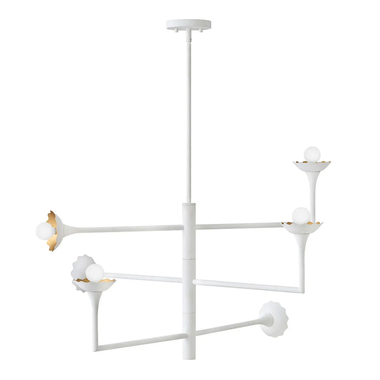 Posey Adjustable Chandelier 36", Textured White with Rustic Brass Accents