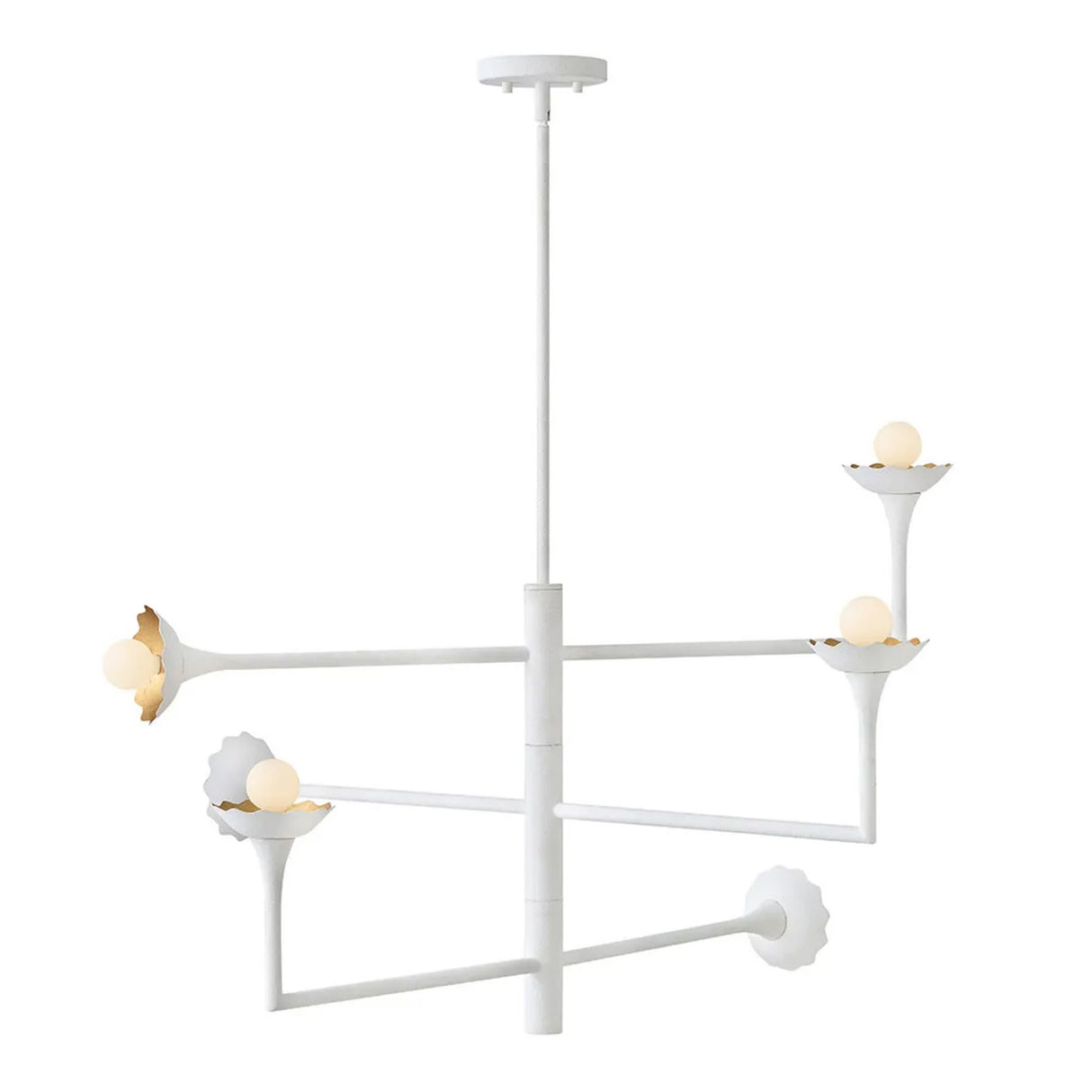 Posey Adjustable Chandelier 36", Textured White with Rustic Brass Accents