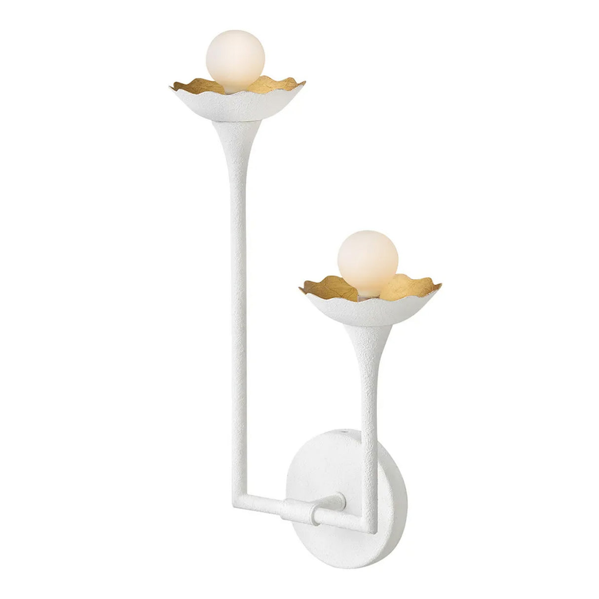 Posey Double Wall Sconce 17", Textured White with Rustic Brass Accents