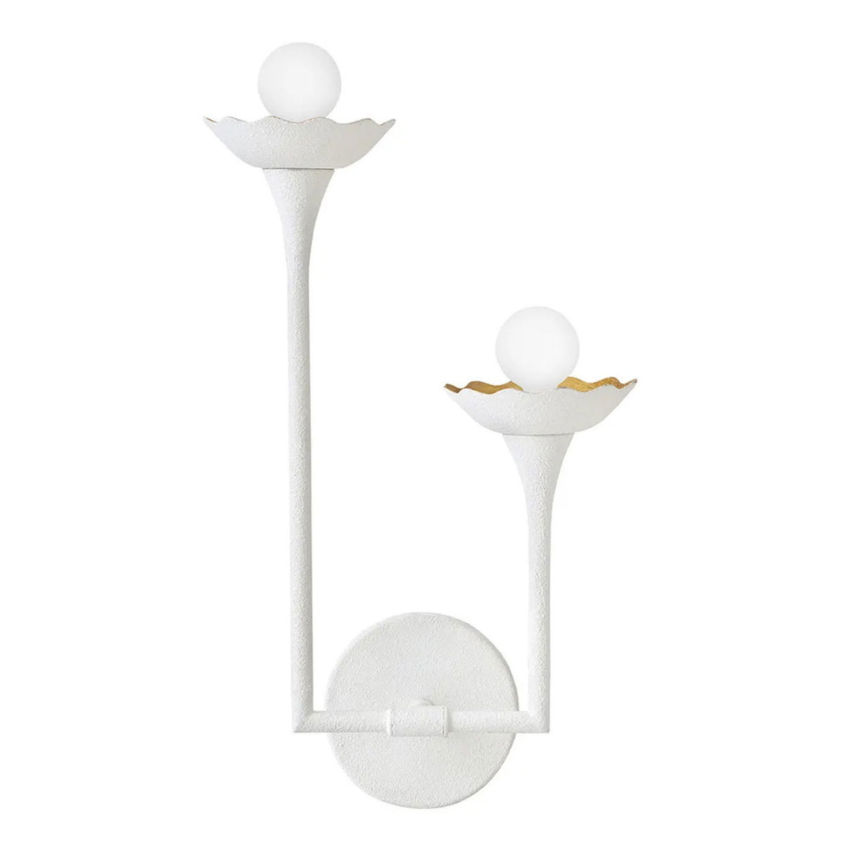 Posey Double Wall Sconce 17", Textured White with Rustic Brass Accents