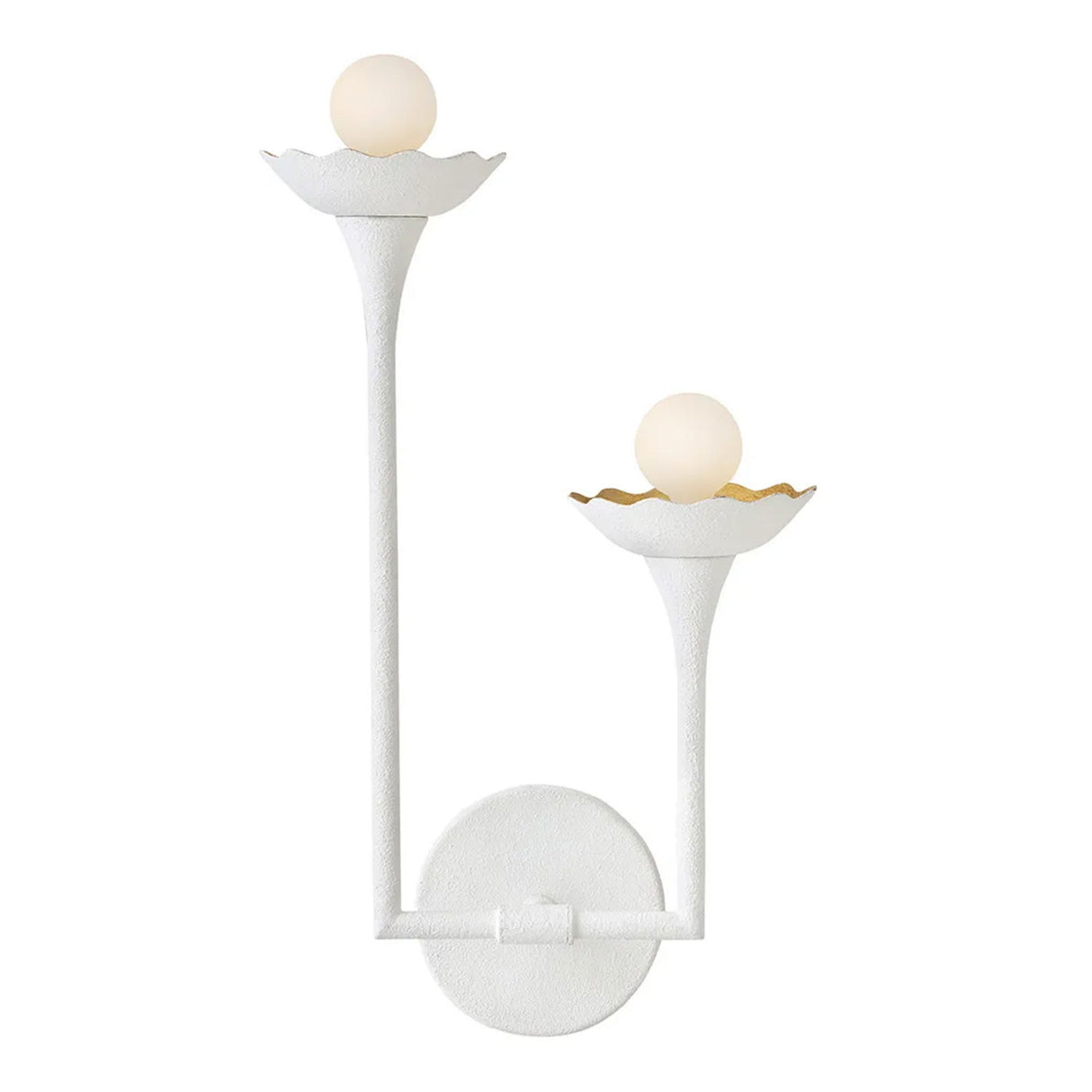 Posey Double Wall Sconce 17", Textured White with Rustic Brass Accents