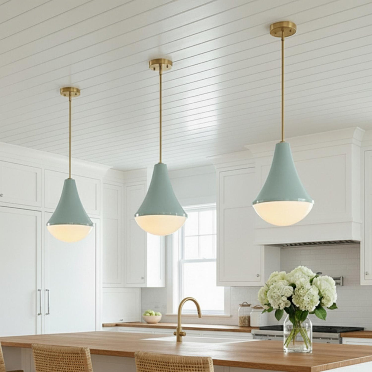 Skylar Pendant 11", Aquaverde and Satin Brass