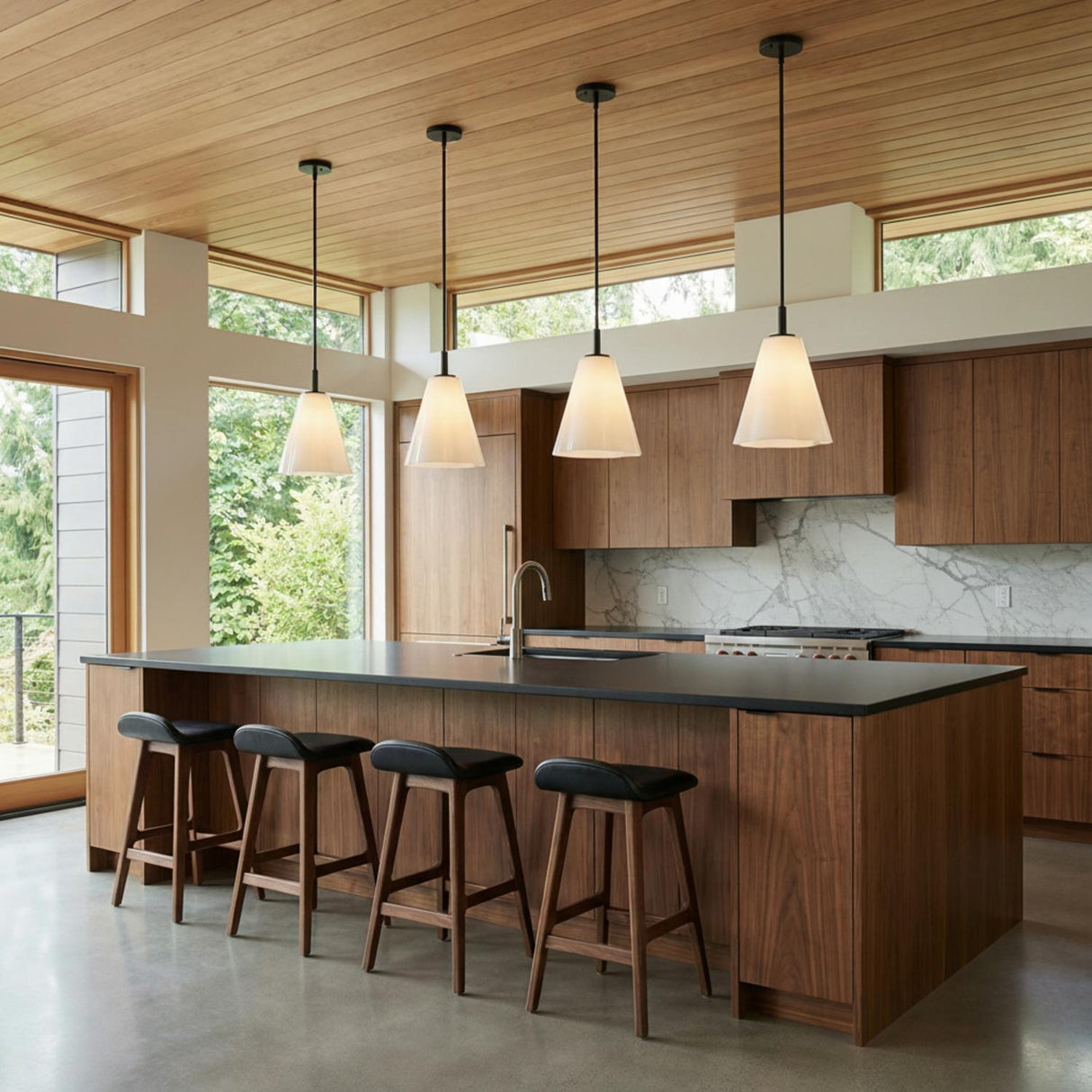 Connie Pendant 11, Black and Opal Glass for Modern home with Wood Cabinets