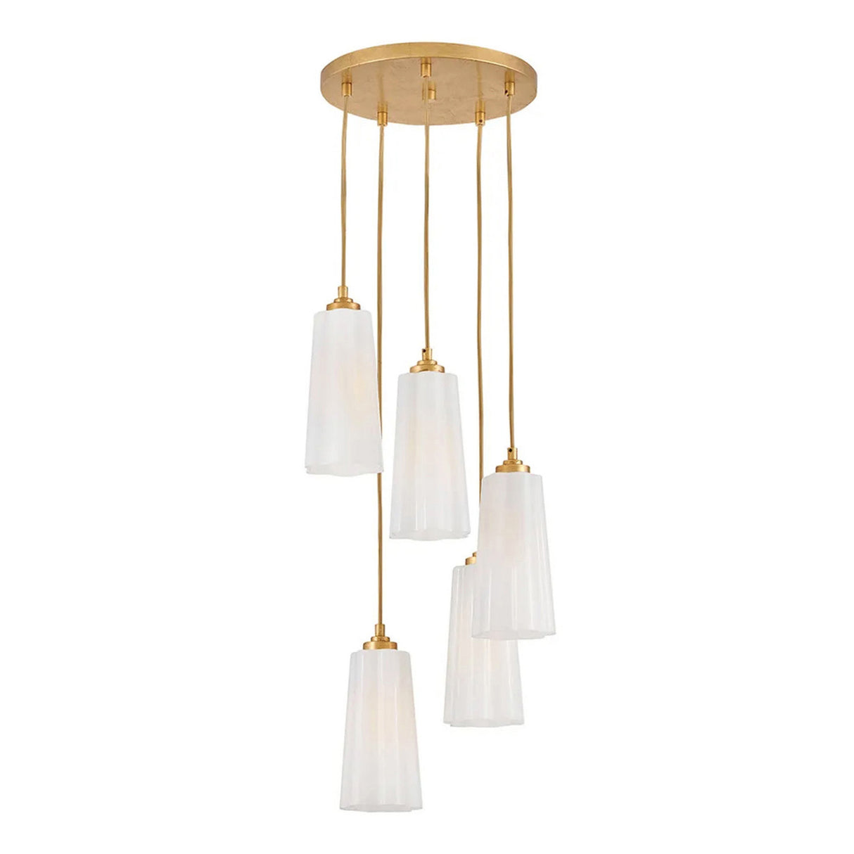 Connie 5 Light Pendant 16", Rustic Brass and Opal Glass