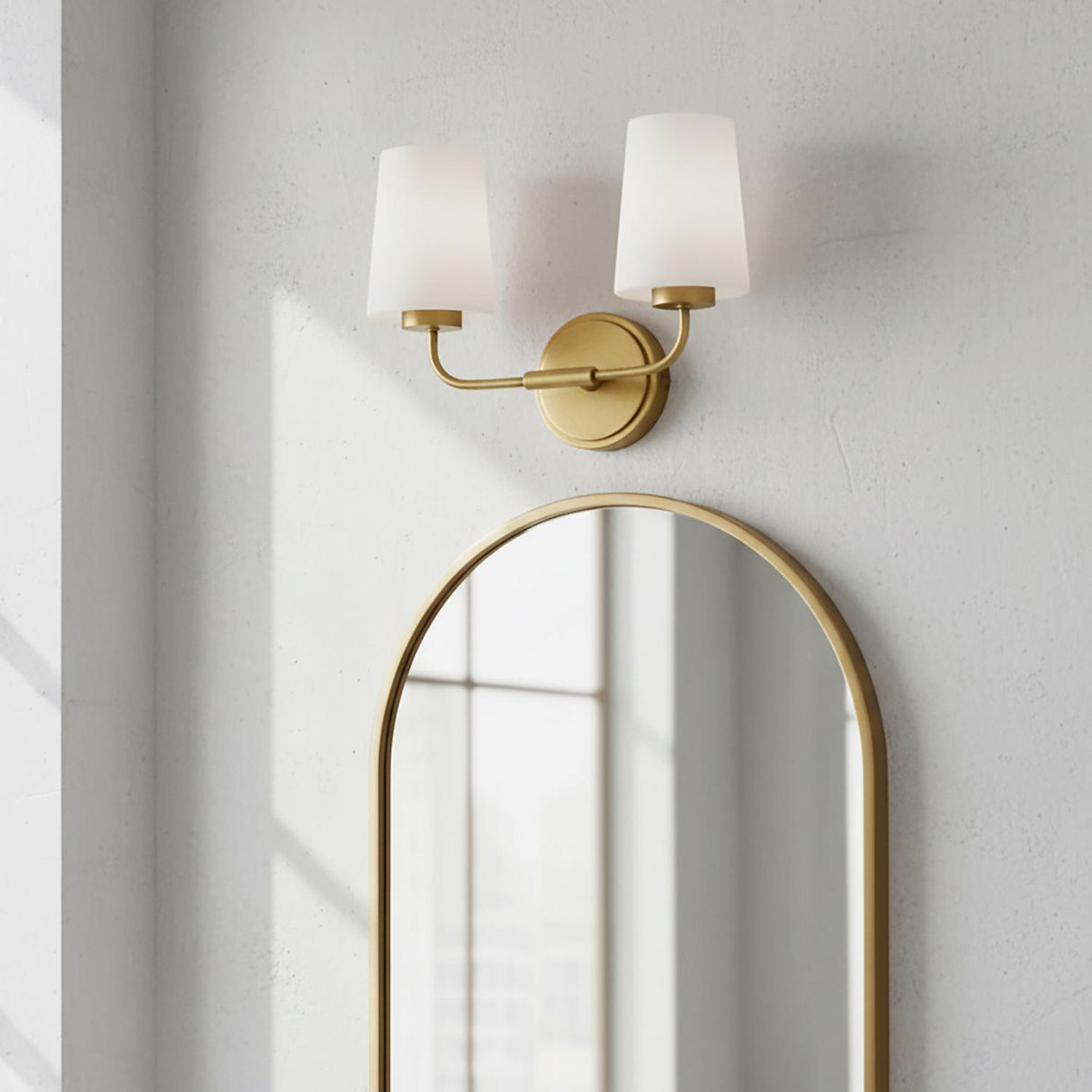 Wyatt 2 Light Vanity, Legacy Brass with Milk Glass