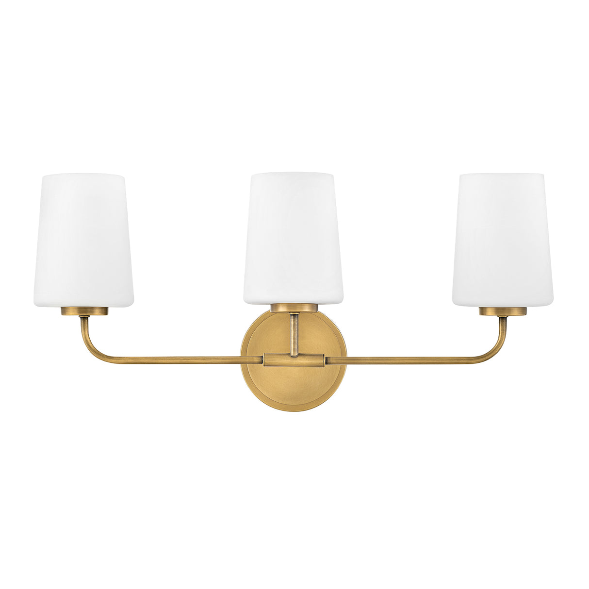 Wyatt 3 Light Vanity, Legacy Brass with Milk Glass