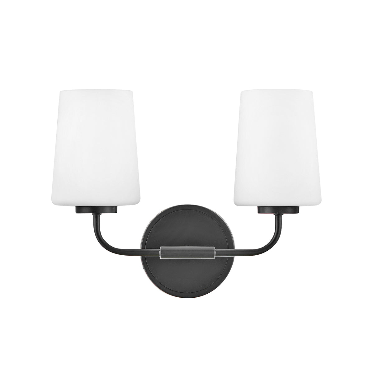 Wyatt 2 Light Vanity, Black with Milk Glass