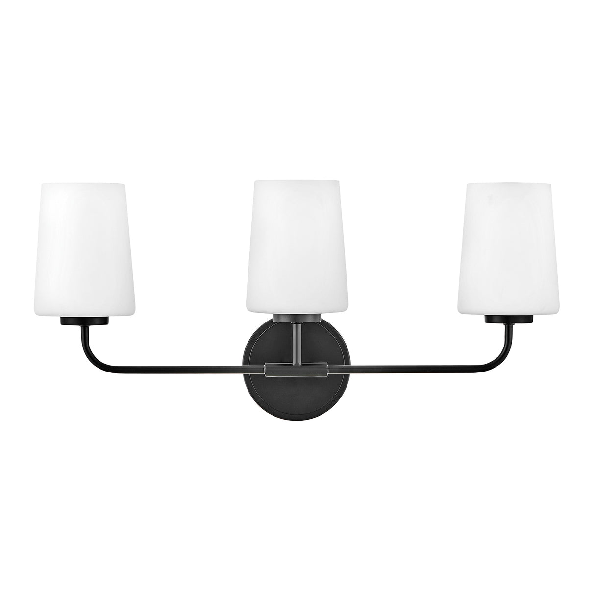 Wyatt 3 Light Vanity, Black with Milk Glass