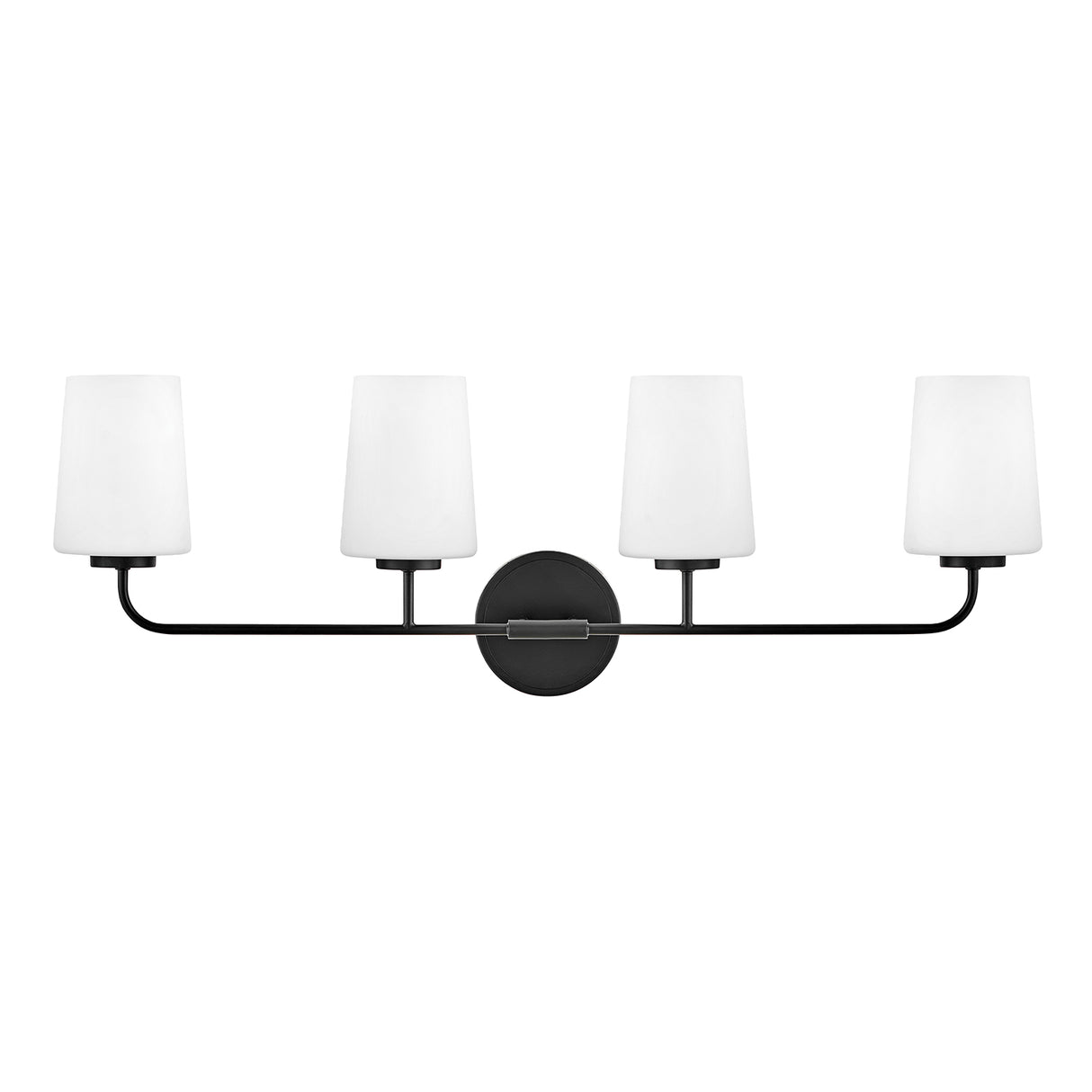 Wyatt 4 Light Vanity, Black with Milk Glass