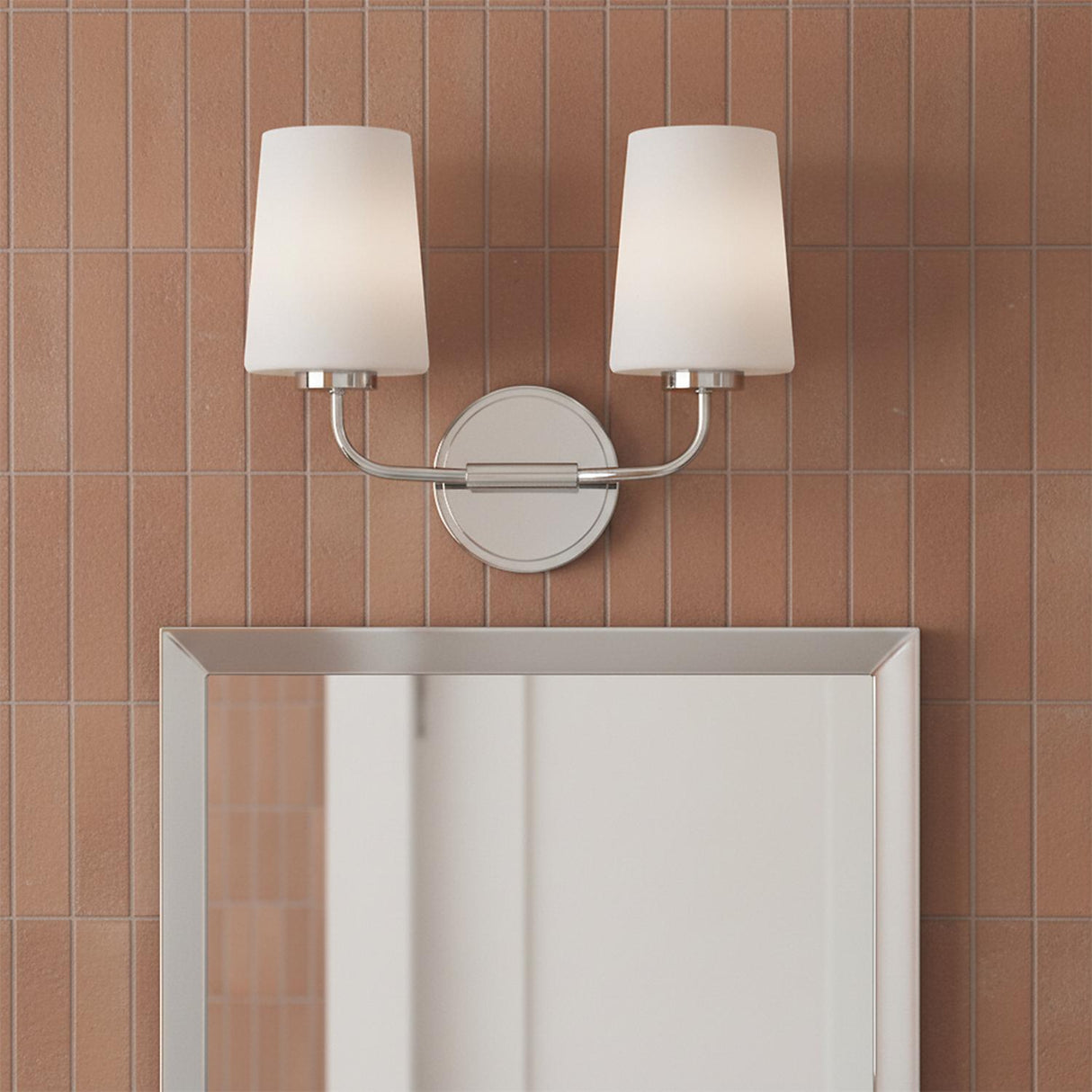 Wyatt 2 Light Vanity, Chrome with Milk Glass