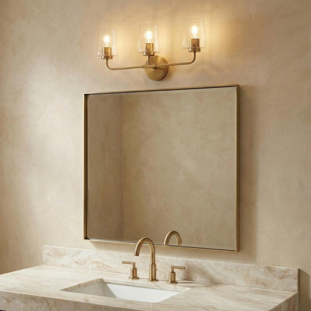 Wyatt 3 Light Vanity, Legacy Brass with Clear Glass