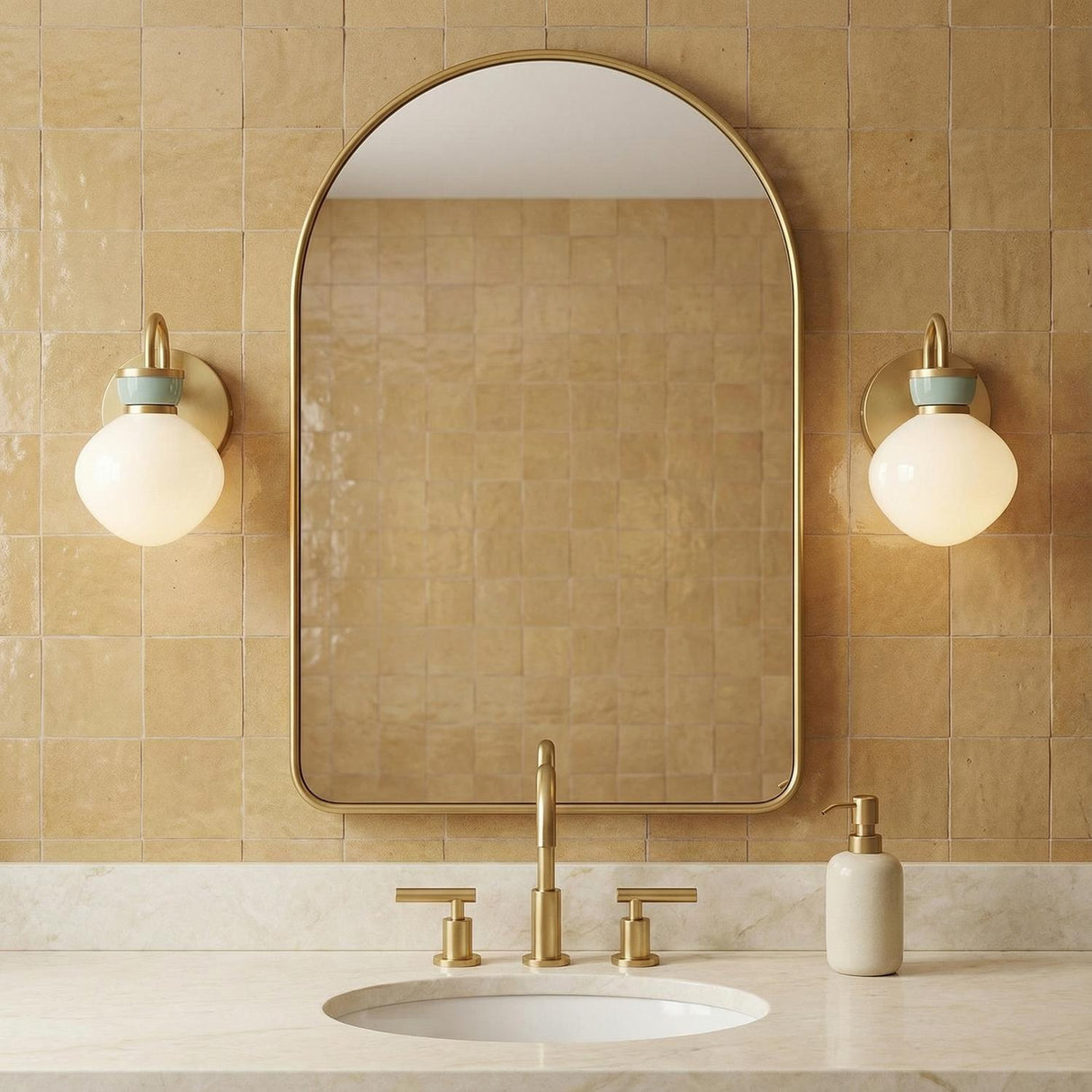 Piper Wall Sconce 9", Satin Brass and Aquaverde