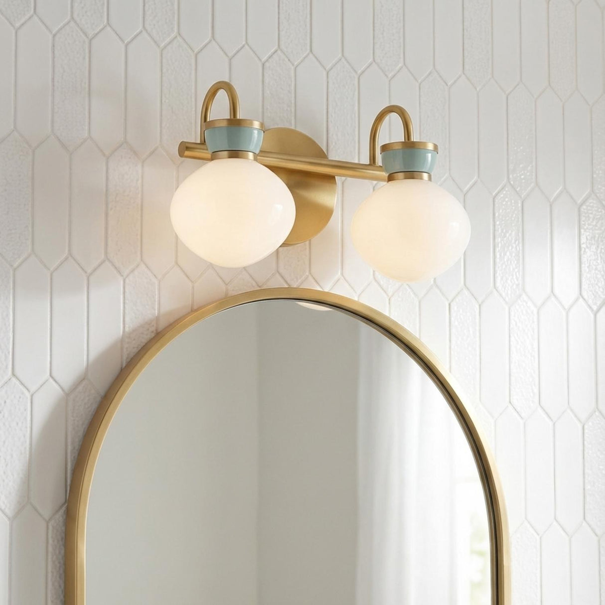 Piper 2 Light Vanity, Satin Brass and Aquaverde