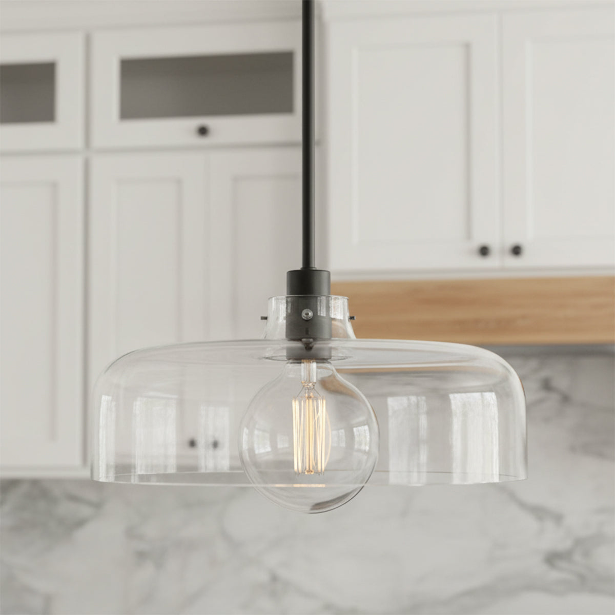 Alder Pendant 15, Black with Clear Glass for Modern Farmhouse home with White Shiplap