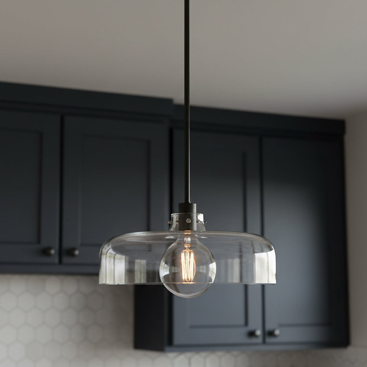 Alder Pendant 15, Black with Clear Glass for Modern home with Dark Gray Wood